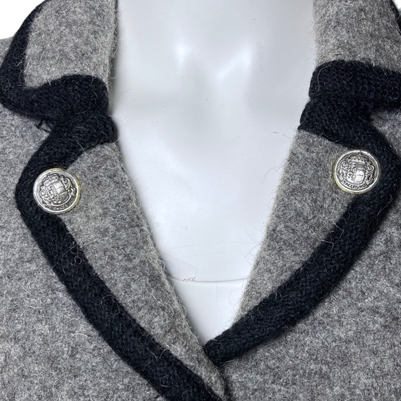 Geiger Vintage 80s Cropped Blazer Jacket Womens Medium Gray Wool Pockets Austria - Picture 7 of 13